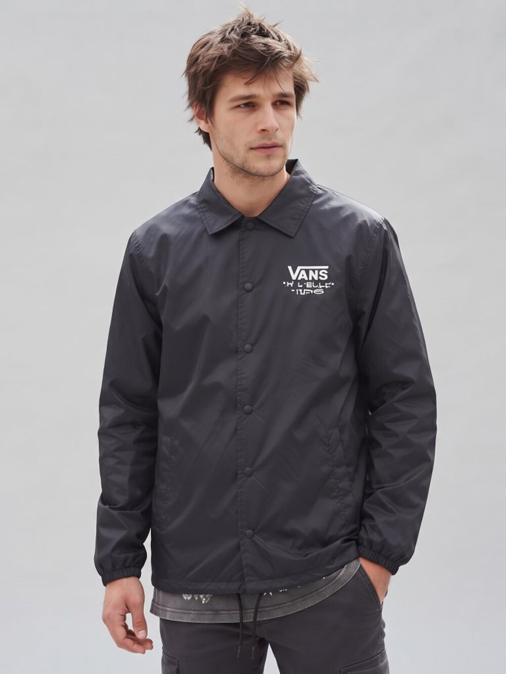 Vans "Off The Wall" Black Nylon Coaches Jacket Windbreaker Size L
